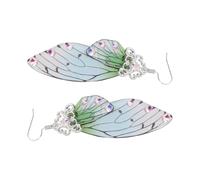 KICHOUSE 1pair Creative Imitation Wings Eardrops Earrings for Women Silver Green Butterfly Drop Design Lightweight Plastic Material Chic Personality Jewelry for Weddings and Daily Wear