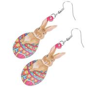 KICHOUSE 1pair Easter Bunny Dangle Earrings for Women Cute Egg-shaped Holiday Drop Jewelry Lightweight Floral Print Accessories for Parties and Daily Wear
