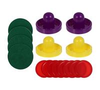 KICHOUSE 1set Air Hockey Paddle Replacement Accessories for Game Table Includes Yellow and Purple Pushers with Large Red Pucks and Felt Cloths Parts for Family Game Night and Playroom