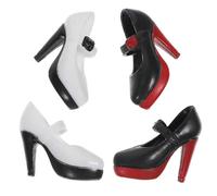 KICHOUSE 2 Pairs Miniature Doll High Heel Shoes for Dolls Realistic Tiny High Heels with Shoe Straps Black with Red Sole White with Black Sole for Photography Props
