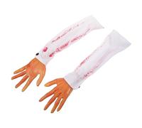 KICHOUSE 2 pcs Artificial Scary Bloody Fake Arm Hands Realistic Halloween Prank Props for Parties Lifelike Design Safe Material for Haunting Decorations