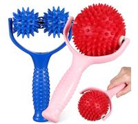 KICHOUSE 2 Pcs Hand Held Massage Rollers for Back and Neck Relief, Manual Muscle Roller Massagers with Single Red Ball and Double Blue Ball, Portable Body Massage Tools for Home and Travel