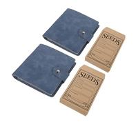 KICHOUSE 2-ring 5-inch Pu Leather Seed Organizer Binder with 100 Blue Seed Envelopes Large Capacity Garden Packet Storage Book for Vegetable and Flower Planting