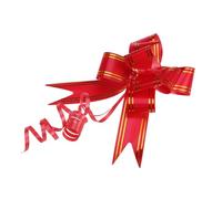 KICHOUSE 20pcs Red Pull Bows Gold Edge for Wrapping and Decoration, Plastic Material Instant Bow Formation, for Wedding, Easter, House and Window Use