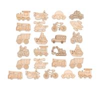 KICHOUSE 25pcs Unfinished Wooden Vehicle Craft Cutouts DIY Blank Car Helicopter Excavator Slices for Creative Use Group Activity and Motor Skill Development