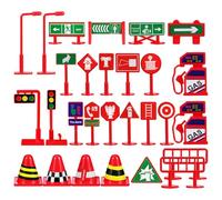 KICHOUSE 28pcs Mini Traffic Signs and Cones Set, Educational Road Sign with Street Signals, Early Learning Play for Traffic Safety and Pretend Driving