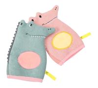 KICHOUSE 2pcs Cartoon Animal Bath Gloves with Exfoliating Function Double-sided Plant Fibre Loofah for Efficient Bath and Skin Care Pink Green