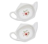 KICHOUSE 2pcs Ceramic Tea Bag Plate Teapot Shaped Classic Table Rest Holder | Protects Tables and Gives a Clean Resting Spot, for Teaspoons and Tea Sachets