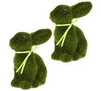 KICHOUSE 2pcs Easter Bunny Figurines Flocked Rabbit Decorations in Green Foam and Artificial Turf, Odorless and Safe for Holiday Parties and Easter Atmosphere, Lovely Cartoon Style