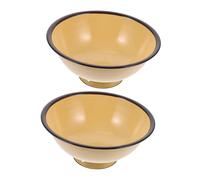 KICHOUSE 2pcs Enamel Rice Bowls Dinner Serving Bowls Non-Slip Microwave Food Storage Container