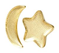 KICHOUSE 2pcs Hammered Texture Iron Moon and Star Shaped Dessert Plates with Exceptional Durability, Vintage Style, Golden Colour, for Ramadan, Wedding and Festive Serving