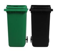KICHOUSE 2pcs Mini Desktop Trash Can Pen Holder Set for Office Desk, Small Compost Container with Cute Design, Black and Green Wastebasket Organizers for Stationery Storage