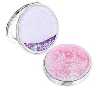KICHOUSE 2pcs Mini Foldable round Handheld Makeup Mirrors with High-definition Reflection Small Portable Compact Mirrors for Travel and Cosmetics Trials in Abs Material