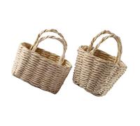 KICHOUSE 2Pcs Miniature Bamboo Baskets for Dollhouse Home Decor Handheld Storage Baskets Rustic Flower Props for Weddings Easter Parties Compact Woven Design