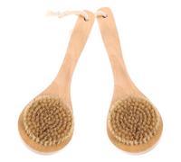KICHOUSE 2Pcs Pig Bristle Bath Body Brush with Short Handle, Exfoliating Dry and Wet Scrubbers for Shower, Massage Skin Brush for Back and Body Cleaning
