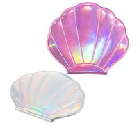 KICHOUSE 2pcs Pocket Mirror Small Hand Mirrors Seashell Shape Pu Glass Metal Creative Portable Makeup Tool Easy to Carry Gift for Valentine's Day