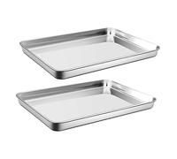 KICHOUSE 2pcs Stainless Steel Baking Tray Rectangular Baking Dish Multi-Functional Kitchen Grill Plate for Draining Oil and Washing Vegetables