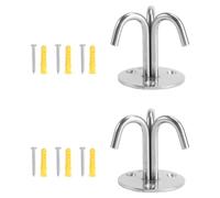 KICHOUSE 2pcs Stainless Steel Fixed Pull Ring Hooks with Ceiling Mount, Easy to Install and Not Easy to Deform, for Garden and Living Room Storage Solutions