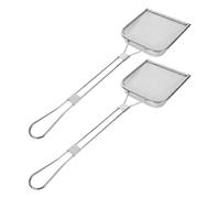 KICHOUSE 2pcs Stainless Steel Square Oil Fat Skimmer Spoon with Large Capacity Handle, Multifunctional and Efficient Skimming Tool for Restaurants and Fried Chicken Shops