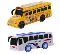 KICHOUSE 2pcs Toy Early Education Push Vehicles School Bus Model Police Car Inertia Toy Car Lights and Music Educational Boys and Girls Bus for Christmas and Birthdays