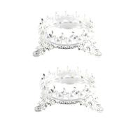 KICHOUSE 2pcs Vintage Crown Shaped Metal Manicure Pen Holder in Silver, Mini Design Metal Brush Rack for Holding Multiple Nail Art Pens, for Home and Office Use