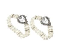 KICHOUSE 2Pcs Vintage Crystal Pearl Bracelet Watch for Women Elegant Heart Shaped Analog Quartz Wrist Watch Bling Accessory for Party and Prom