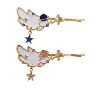 KICHOUSE 2pcs Wing Hair Clips with Star and Planet Design, Alloy Bang Clips for Long-time Use and Attractive Wear, Cute Hair Accessories for Women and Random Color