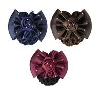 KICHOUSE 3pc Hair Nets Bow Knot Rose Hair Accessories with Rhinestone Strong Hold Polyester Clips for Air Hostess Hotel Waitress Charming Style Suitable for Casual and Formal Occasions