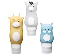 KICHOUSE 3Pcs Cartoon Travel Makeup Bottle Silicone Refillable Lotion Containers Portable Lovely Cartoon Design Mixed Color Giraffe White Horse Hippo for Business Trips