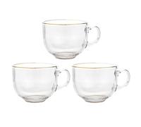 KICHOUSE 3pcs Coffee Glass Cups with Handle Comfortable Hand Feel Synthetic Material Elegant Design for Tea and Dining Room Use