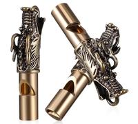 KICHOUSE 3pcs Golden Brass Dragon Head Whistles Keychain Set, Portable Small Whistles with Vintage Chinese Dragon Charm Design, for Camping and Hiking Safety