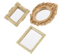 KICHOUSE 3Pcs Miniature Dollhouse Mirrors Set - Gold Round, Gold Square Striped Square Plastic Decorative Mirrors for Mini House Layout Props, Wear-Resistant Accessories
