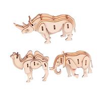 KICHOUSE 3Pcs Wooden Animal Puzzle Educational for Simulation Elephant Camel Rhino Develops Logical Thinking Attention Skills