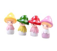 KICHOUSE 4 Pcs Miniature Mushroom Dolls Set, Garden Landscape Craft Decorations with Red, Pink, Yellow, Green Colors, Suitable for Dollhouses and Fairy Garden Accessories