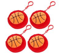 KICHOUSE 4pcs Basketball Shaped Plush Coin Purse with Earphone Storage Spherical Satchel for Coins and Cables, Sporty Kawaii Wallet for Travel the Go