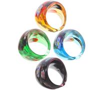 KICHOUSE 4pcs Boho Jewellery Glass Rings for Women Finger Ring Set with Unique Ethnic Style, Chic Design, and Delicate Workmanship, for Birthday or Daily Wear to Highlight Your