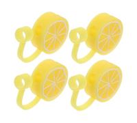 KICHOUSE 4pcs Cartoon Lemon Straw Hat Cute Straw Covers for Tumblers Silicone Cap