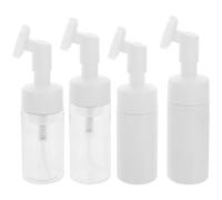 KICHOUSE 4pcs Manual Face Brush Set with Cosmetic Cleansing Bottle, Plastic Material, White Colour, Simple Appearance, Practical Use for Gentle Face Exfoliation and Skin Care Absorption