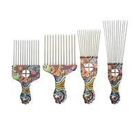 KICHOUSE 4pcs Multi-purpose Hair Styling Pick Comb Set with Steel Needle Vintage Pattern for Curly and Short Hair Portable and Compact for Travel and On-the-go Use