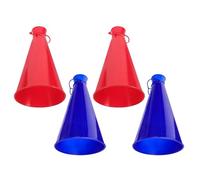 KICHOUSE 4pcs Plastic Cheer Megaphone Noisemakers Lightweight Loud Stadium Horns for Sports Games Outdoor Parties Comfortable Grip Red Blue