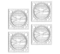 KICHOUSE 4pcs Rotatable Drawing Templates Multifunctional Rulers Plastic Lightweight Stable Drawing for Painting Templates and Score Measurement Suitable for Students and Designers