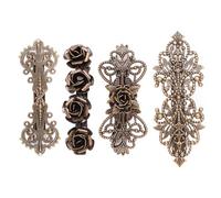 KICHOUSE 4pcs Vintage European Style Copper Hair Clip Barrettes Set with Royal and Floral Designs, Spring-loaded Hairpins for Women, Classic Retro Hair Accessories
