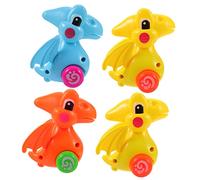 KICHOUSE 4Pcs Wind-Up Dinosaur Toy Set for Boys and Girls Movable Mini Dragon Car Toys Plastic Clockwork Vehicle for Boys and Girls for Playtime and Learning