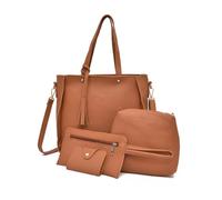 KICHOUSE 4pcs Women Bag Set Pu Leather Handbag with Zippered Clutch and Shoulder Strap, Four-piece Set for Daily Use and Temporarily Going, Convenient Crossbody and Hand-carry Design