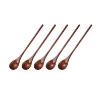 KICHOUSE 5 Pieces Wooden Cooking Spoons Set Round Handles, Easy to Clean and Comfortable to Use, Elegant Brown Wood Spoons for Home and Hotel Kitchen Mixing and Stirring Soup or Water