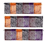 KICHOUSE 50pcs Halloween Candy Organza Bags Drawstring Pouch Gauze Pouches Adjustable Organza Small Items Chocolate Storage Spider Web Printing Random Color