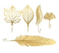 KICHOUSE 5pcs Golden Iron Leaf Wall Hooks for Bathroom and Living Room, Versatile Space Saving Coat Towel Key Hanging Hooks with Plume and Maple Leaf Shapes