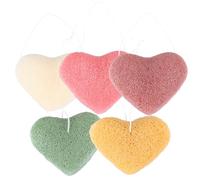 KICHOUSE 5pcs Heart Shape Face Sponge Pads Makeup Sponge for Removing Excess Oil and Dirt Gentle Exfoliating Cleansing Puff Assorted Colours for Daily Facial Care