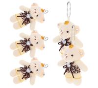 KICHOUSE 5PCS Mini Plush Stuffed Bears Keychain Pendants Adorable Tiny Bear Decor for Wedding Bouquet Accessories Deep Brown for and Party Decorations