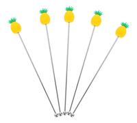 KICHOUSE 5pcs Reusable Cocktail Mixing Sticks with Fruit Design, Stainless Steel and PVC Material, Extended Service Life, Elegant and Fun Stirring Sticks for Weddings and Office Use